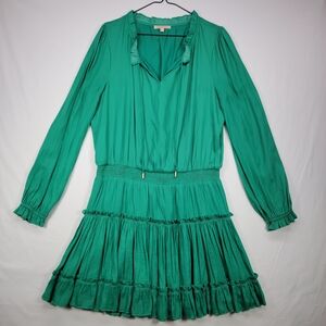 Skies Are Blue Teal Long Sleeve Tiered Dress Ruffled L